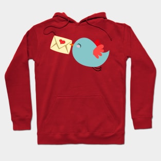 Blue bird with mail heart romantic social media tweet red wings email Hoodie